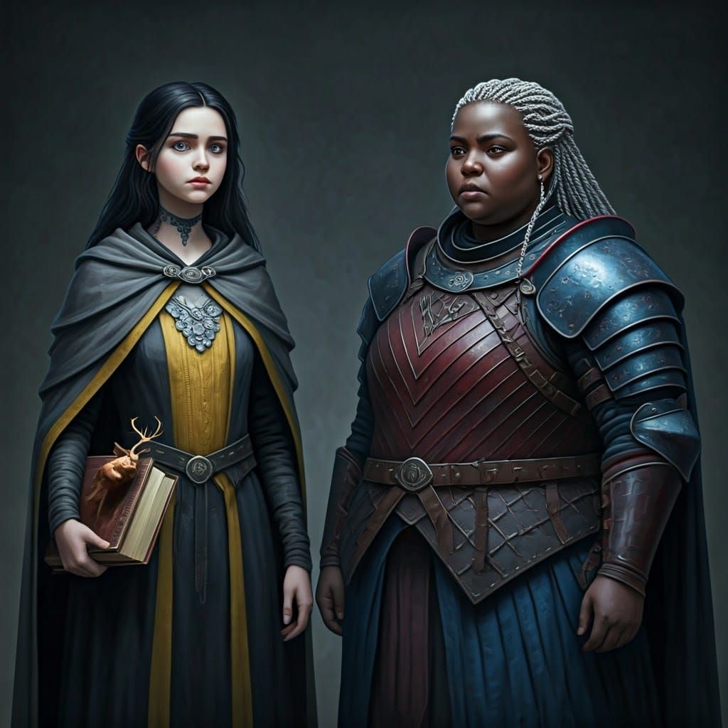 Young Noble Girl Flies with Griffin in Medieval Fantasy Land...