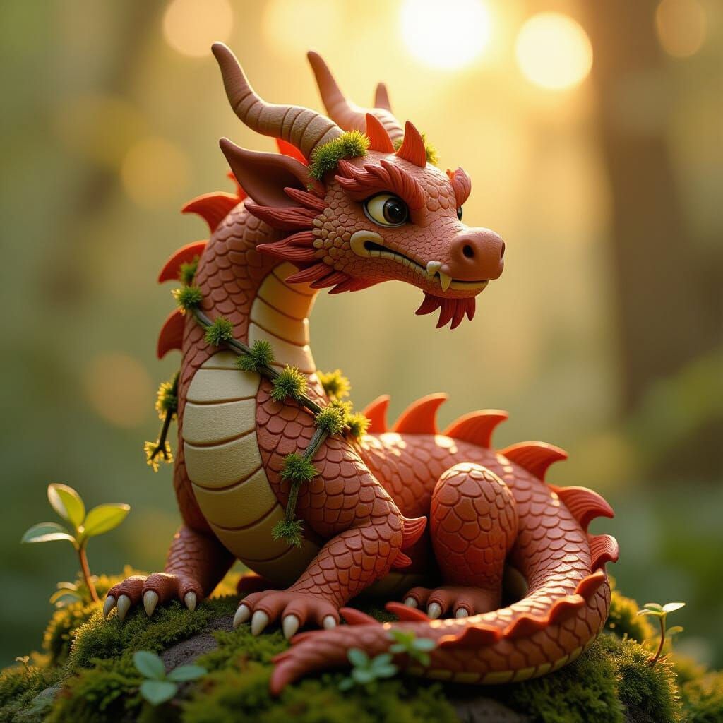Earthy Clay Dragon Sculpture in Rustic Style