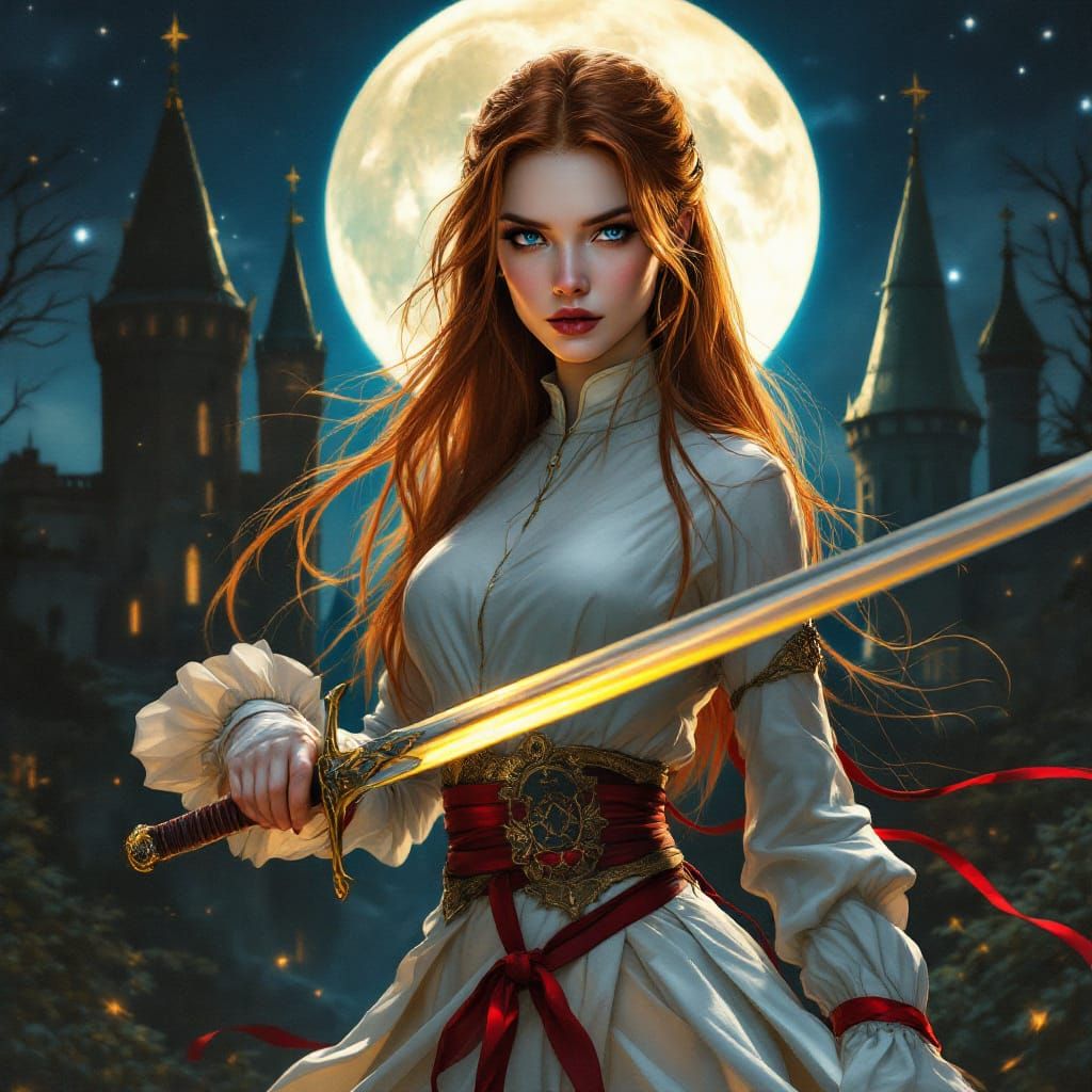 Redhead Vampire Fencer in Art Nouveau Style