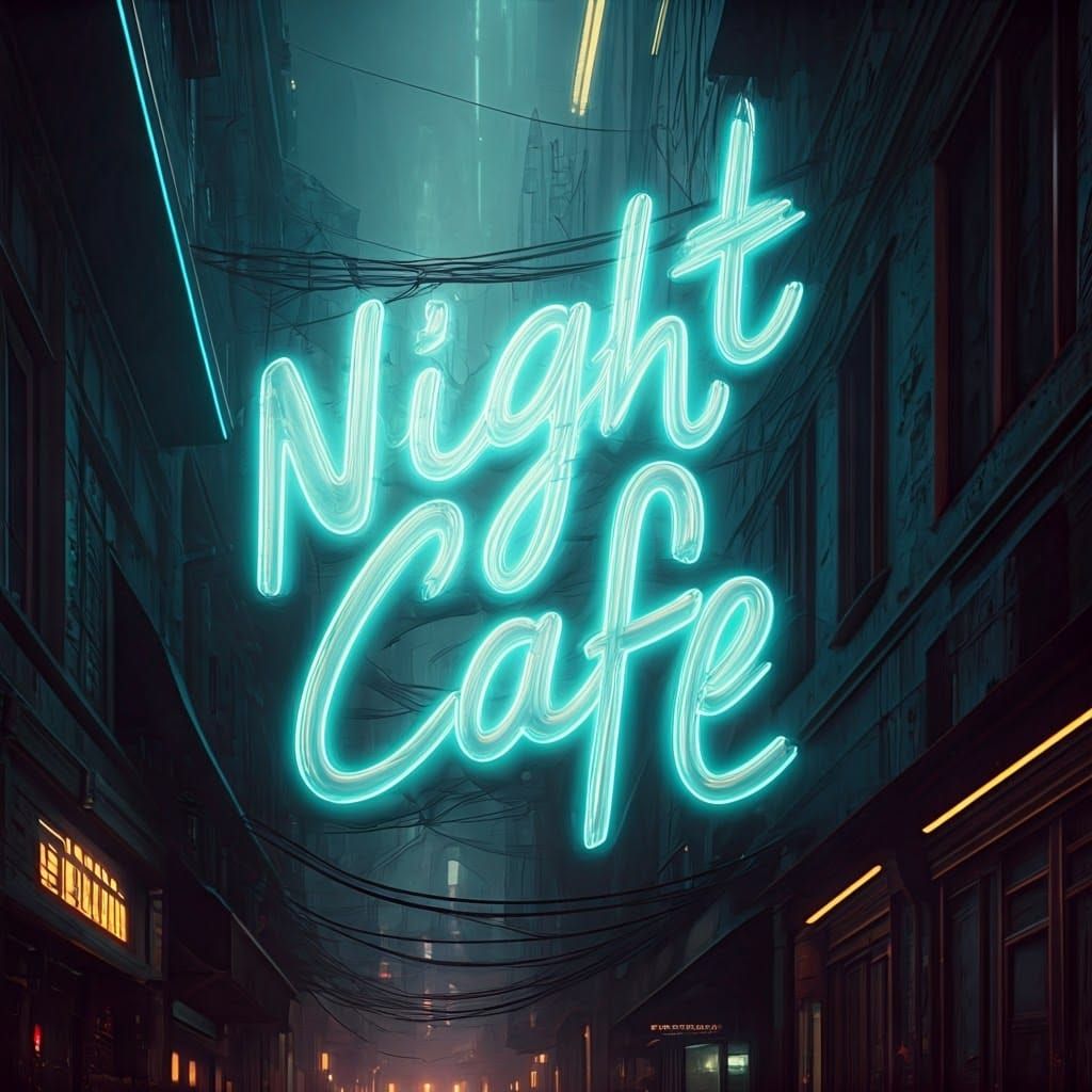 Dazzling Neon Cafe Amidst Futuristic Cityscape