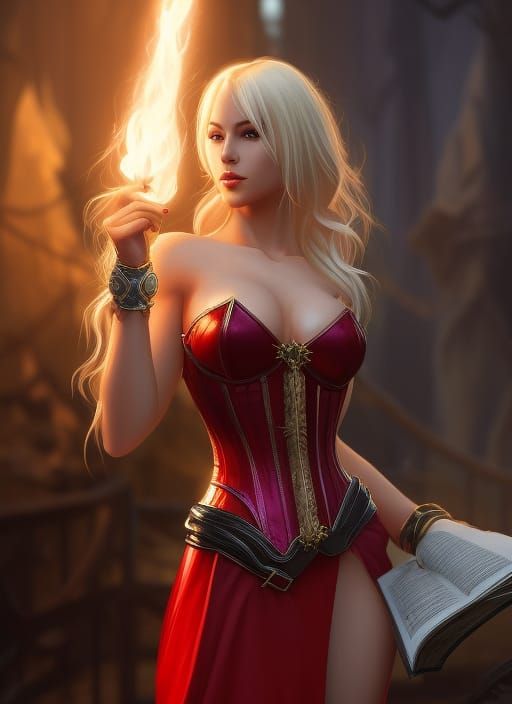 Enchantress in Arcane Library: Fantasy Concept Art