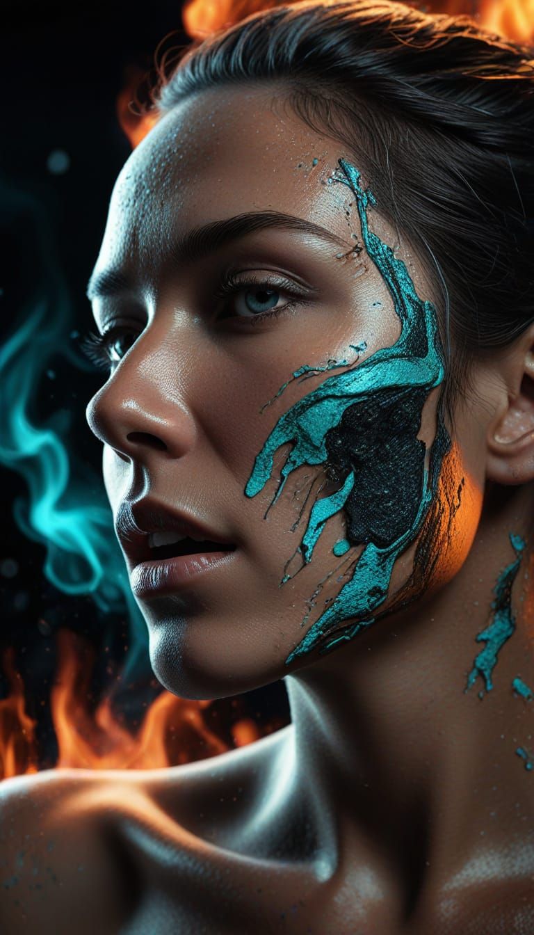 Woman's Face with Turquoise Lava: Photorealistic Digital Art