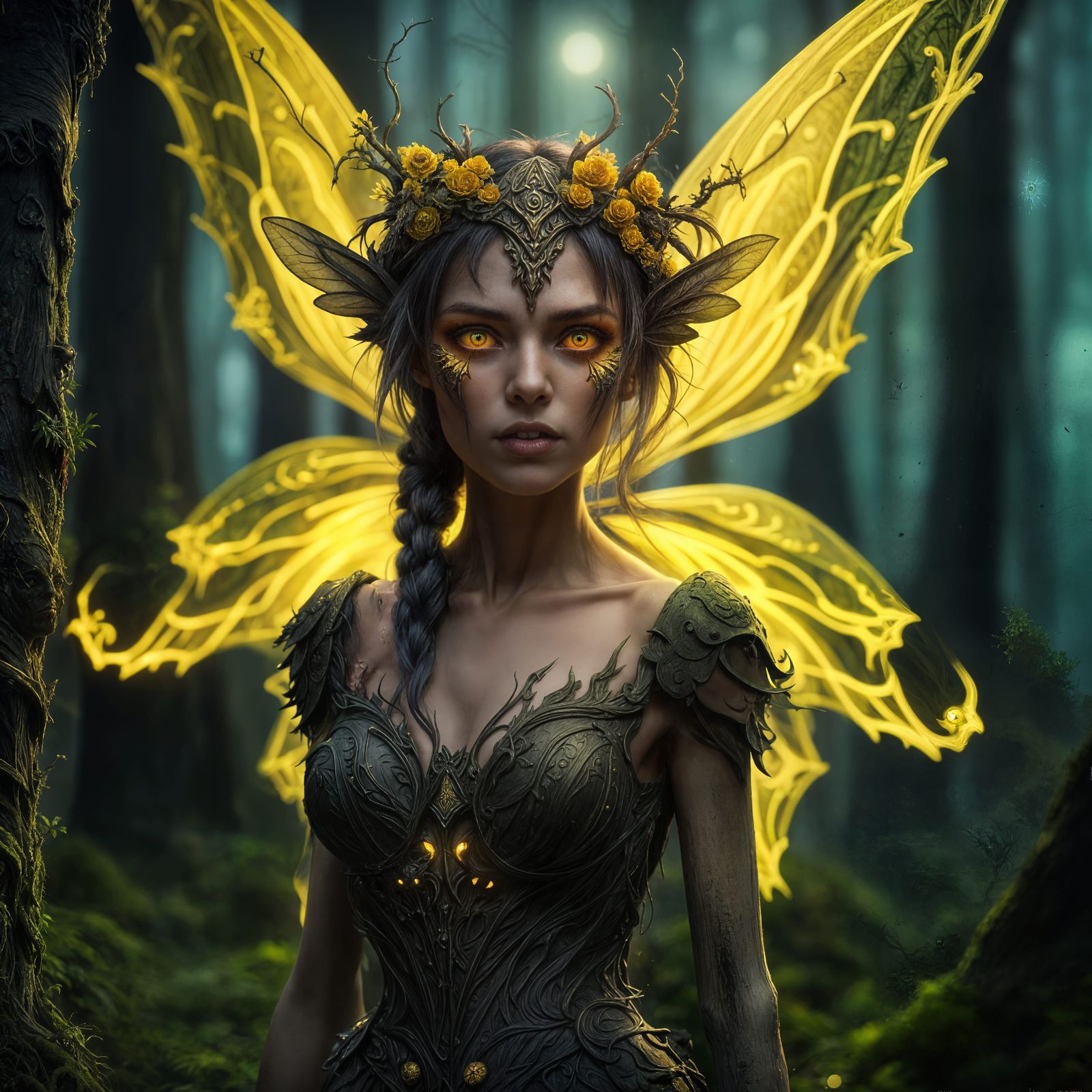 Sinister Fairy with Glowing Eyes in Detailed Matte Painting