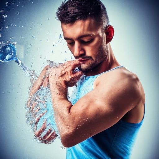 Man Holding Water: Hyperrealistic Splash Art