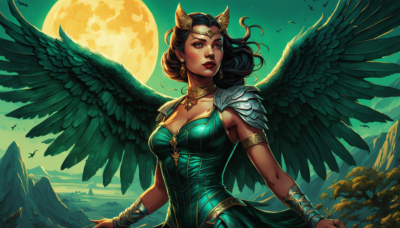 Vampire Woman with Eagle Wings in Comic Book Style