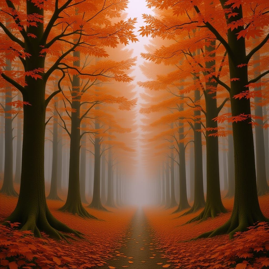 Ethereal Autumn Forest in Fog with Soft Light