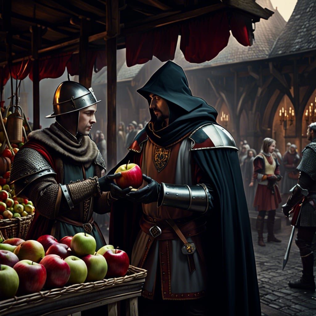 Medieval Market Scene in Dark Fantasy Style