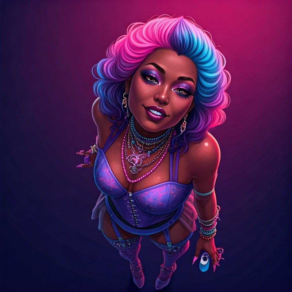 Bold Bisexual Goddess with Neon Hues and Asymmetrical Hairst...