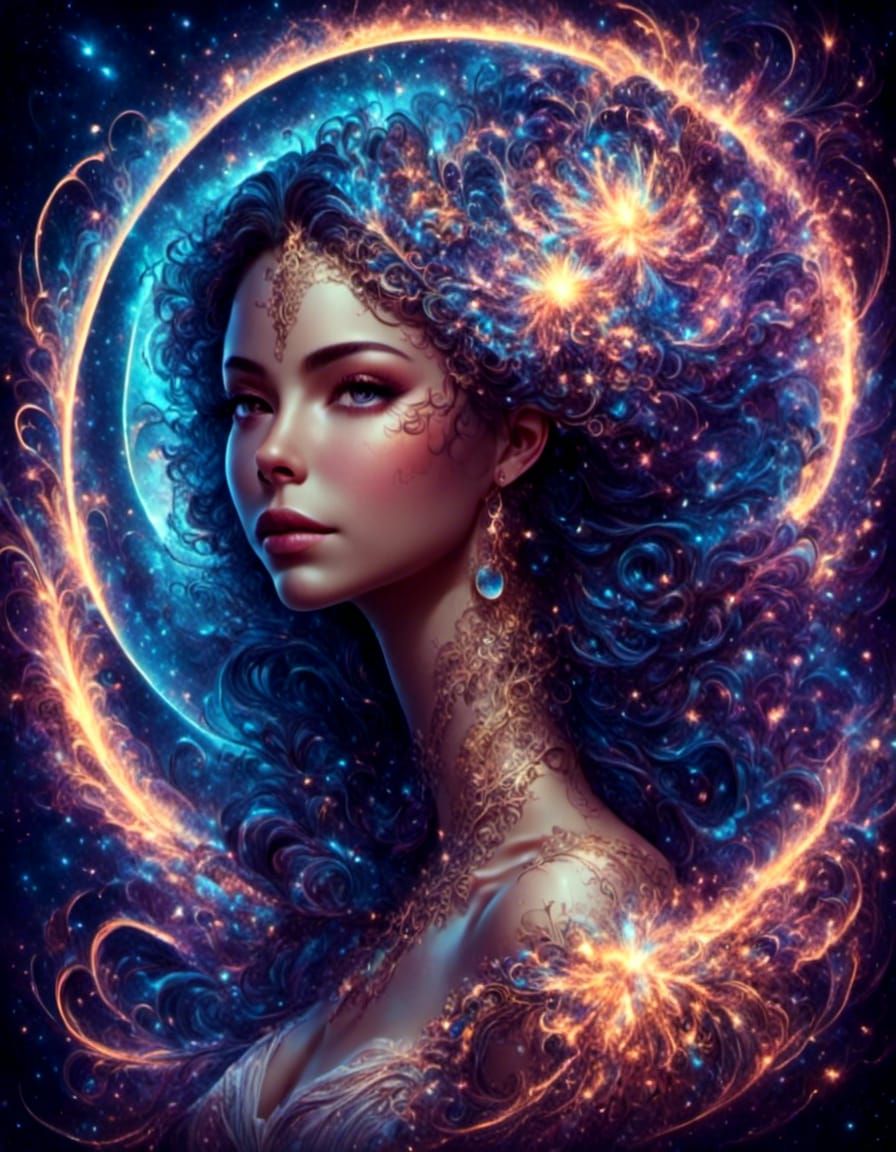 Art Nouveau Celestial Goddess in Fractal Lace