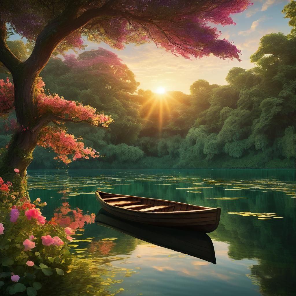 Sunset Lake Serenity: A Dreamlike Matte Painting