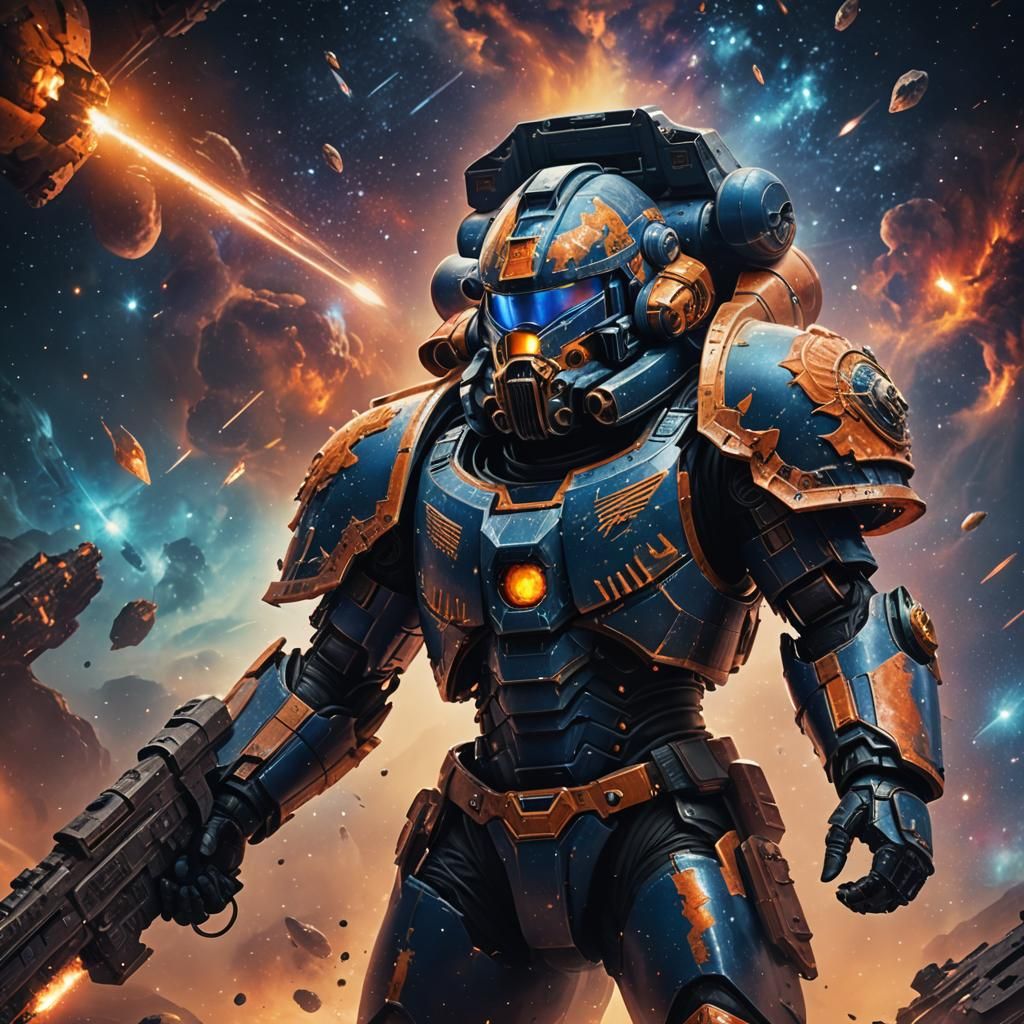 Space Marine in Nebula: Sci-Fi Concept Art