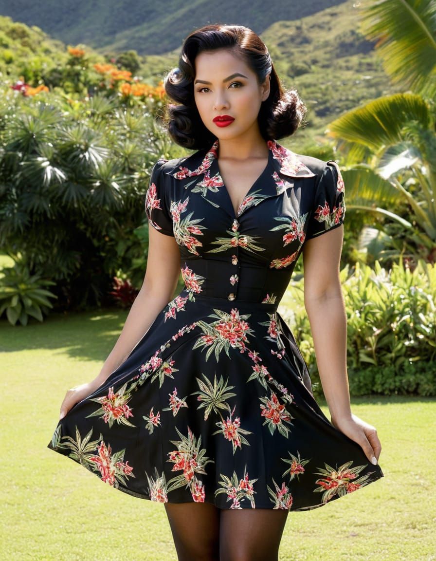 Vintage Indonesian Pin-up Goddess in Tropical Paradise