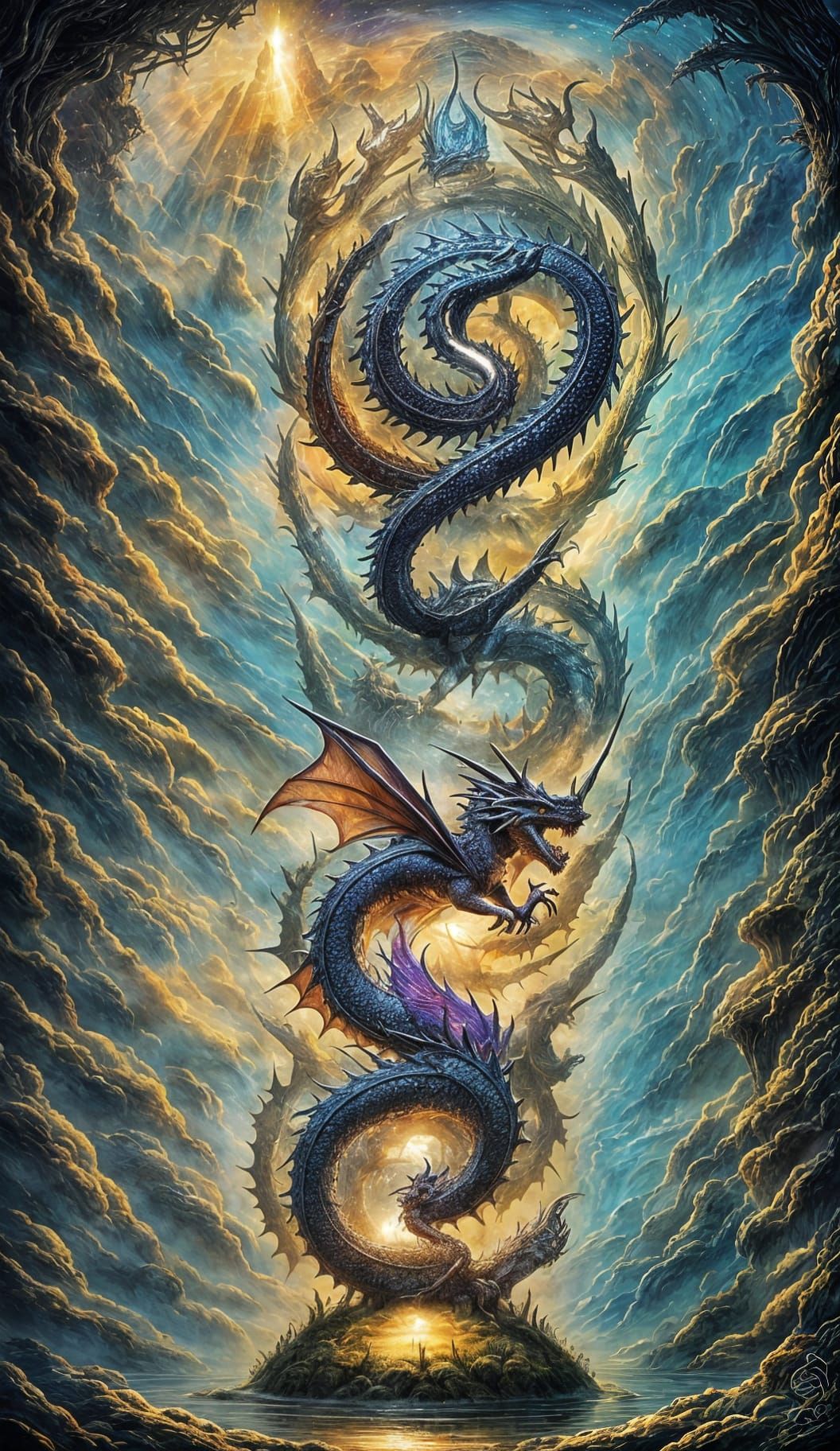 Majestic Dragon on Floating Island