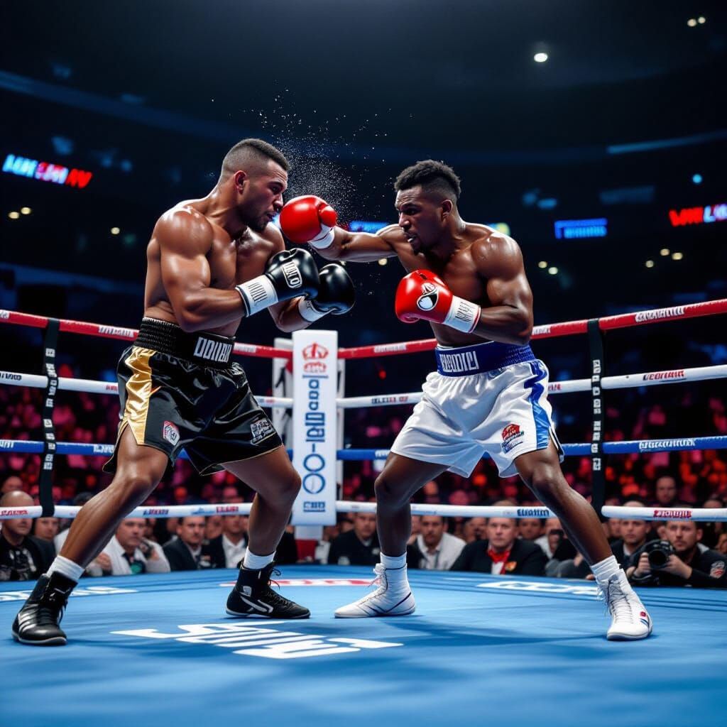 Boxing Event: Close-Up Ring Action and Audience