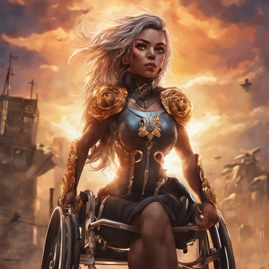 Valkyrie in Wheelchair Charges at Sunrise: Digital Art