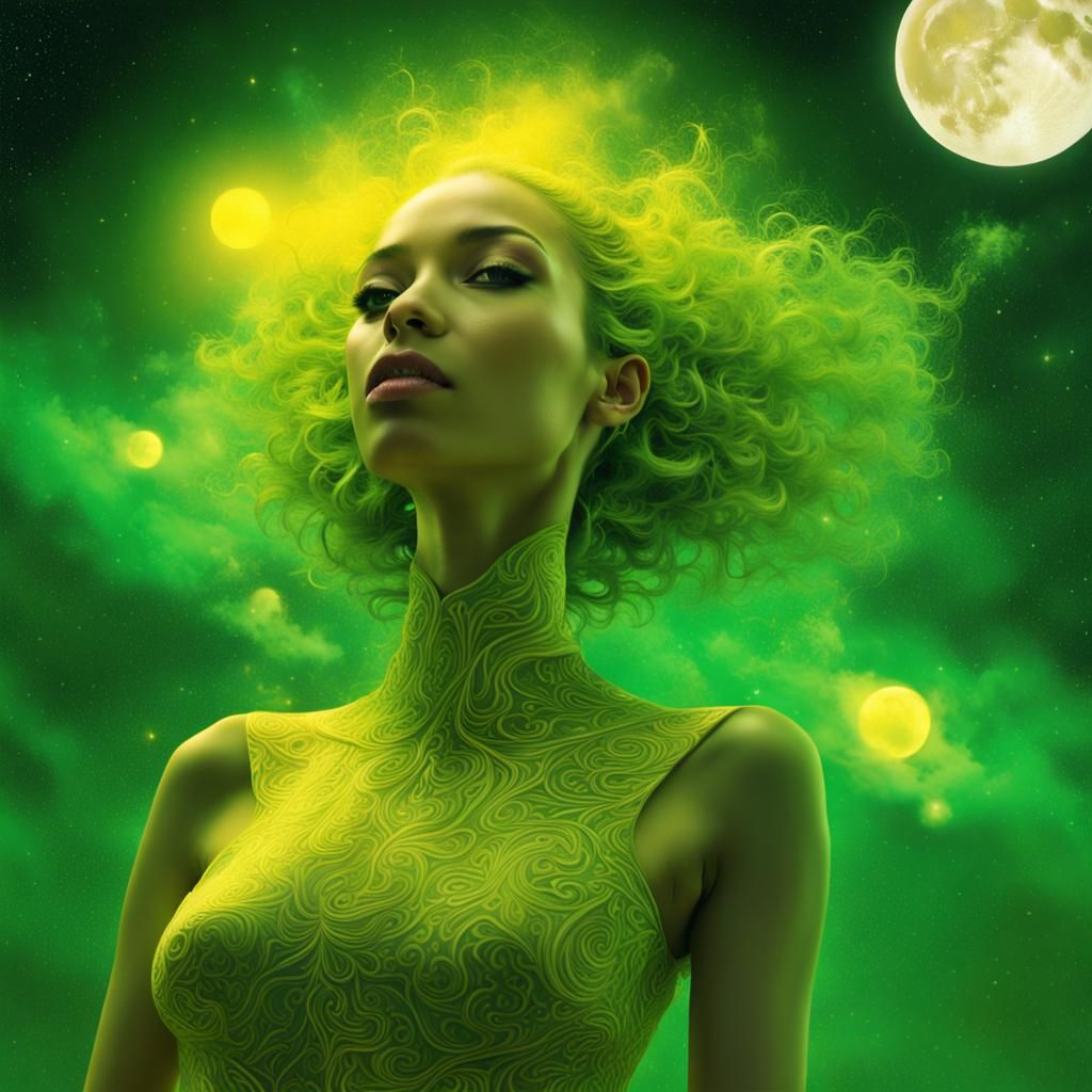 AI Dream: Yellow Nebula and Moon AI