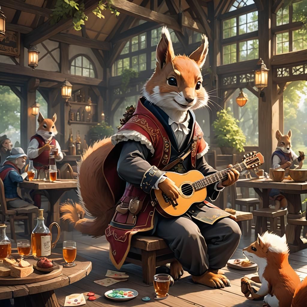 Squirrel Bard in Woodland Inn: 3D Anime Art