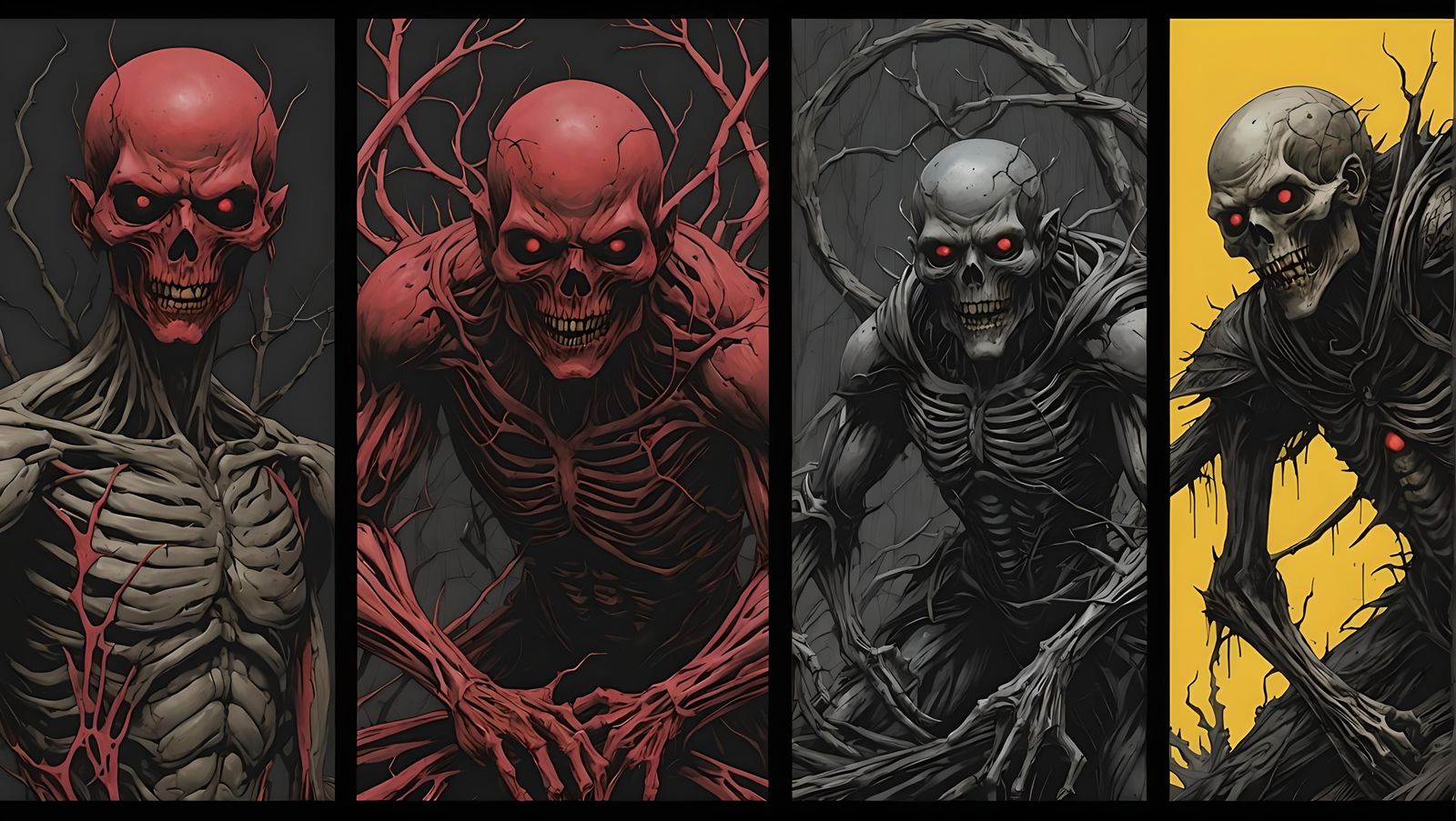Japanese Horror Manga Polyptych in Charcoal Style