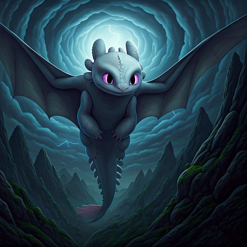 Majestic Light Fury Dragon in Epic Stormy Sky