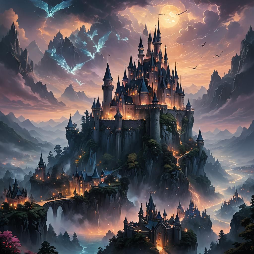 Ethereal Dark Fantasy Kingdom in Twilight
