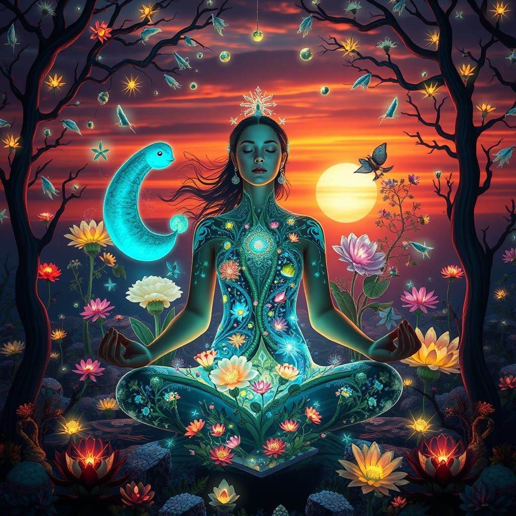 Dreamlike Goddess in a Whimsical Labyrinth of Light