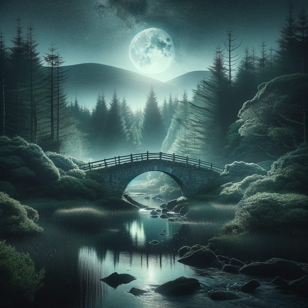 Irish Halloween Night Over Forest Bridge