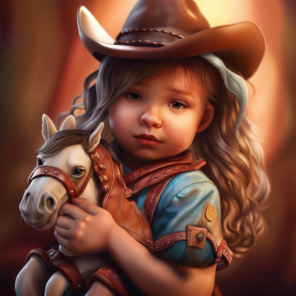 Hyperrealistic Baby Cowgirl with Horse Plushy
