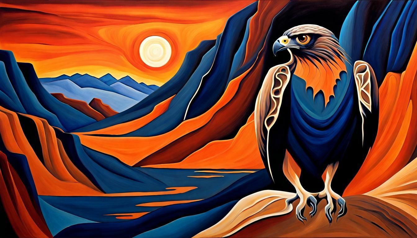 Hawk in Desert Canyon: O'Keeffe-Inspired Abstract Art