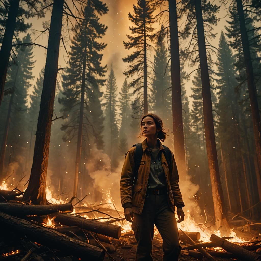 Woman Fights Forest Fire in Cinematic Film Still