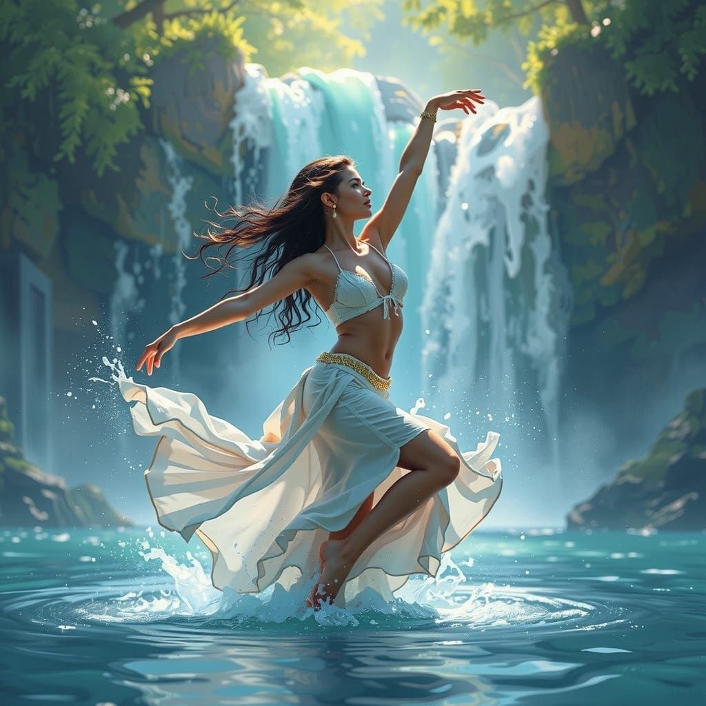 Waterfall Dancer in Vibrant Graffiti Art Style