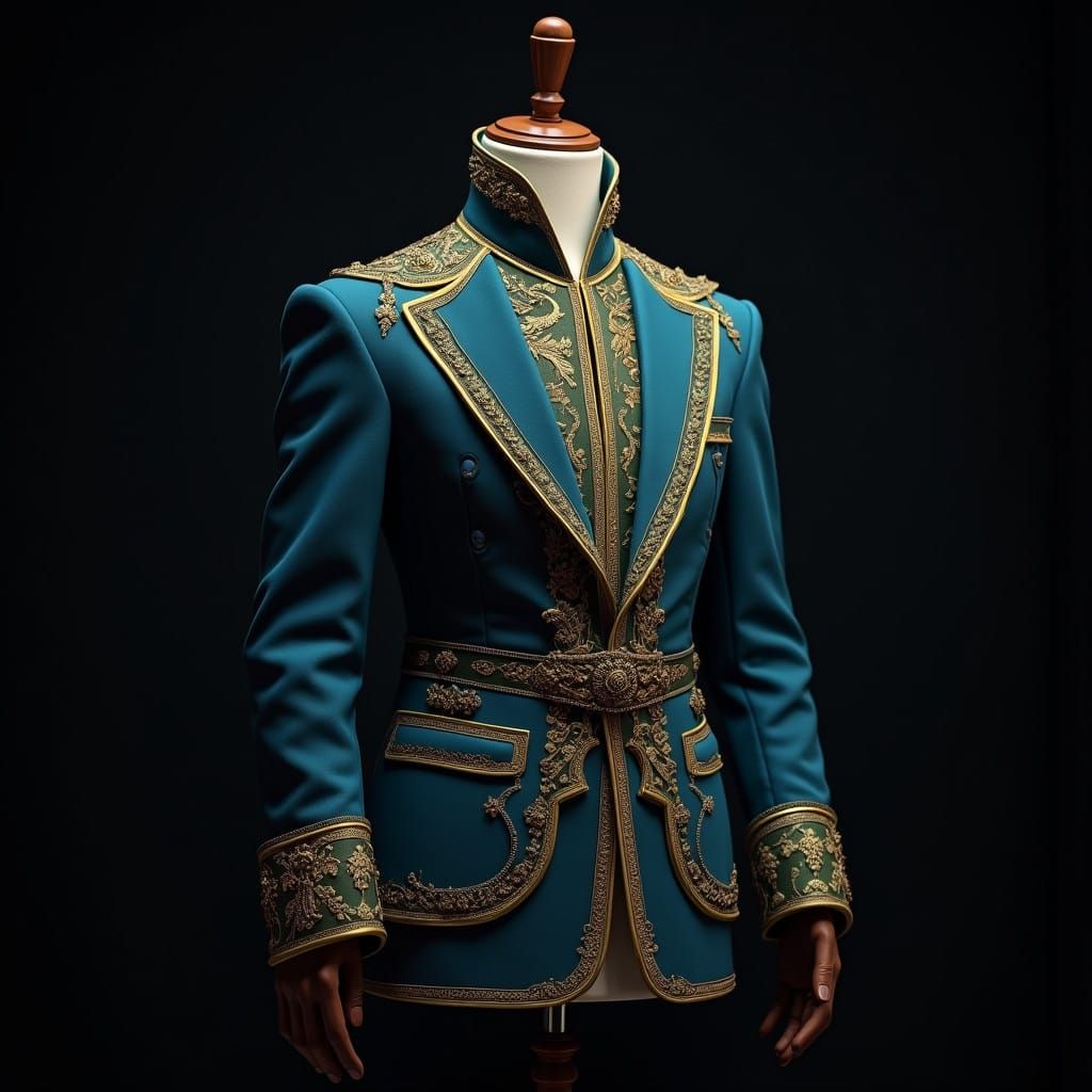 Regal King's Attire in Vibrant Blues and Greens