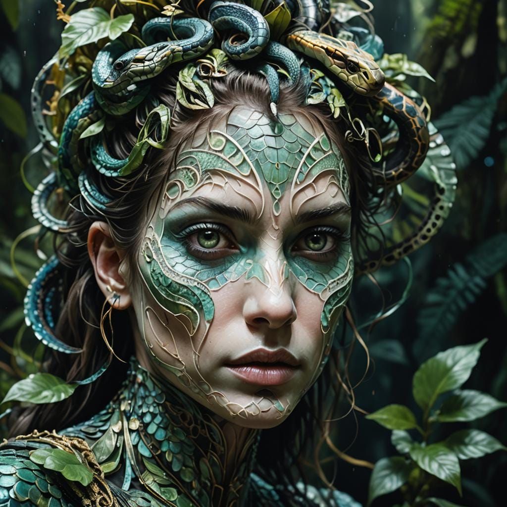 Cobra with Fractal Filigree in Pastel Ink