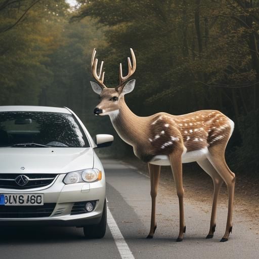 Deer Stares Intently at Parked Car