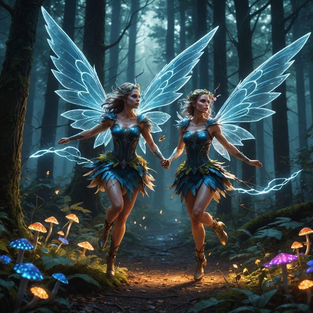 Ice and Lightning Fairies Race in Neon Forest
