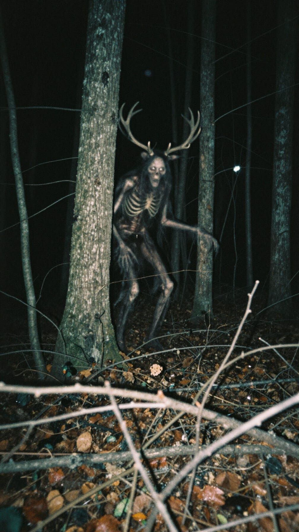 Unsettling Forest Scene With Wendigo Figure