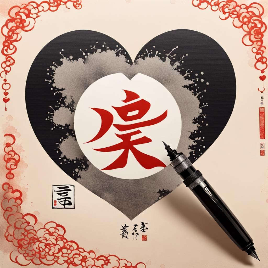 Ink fine art, Japanese Kanji +🖤✍🏻