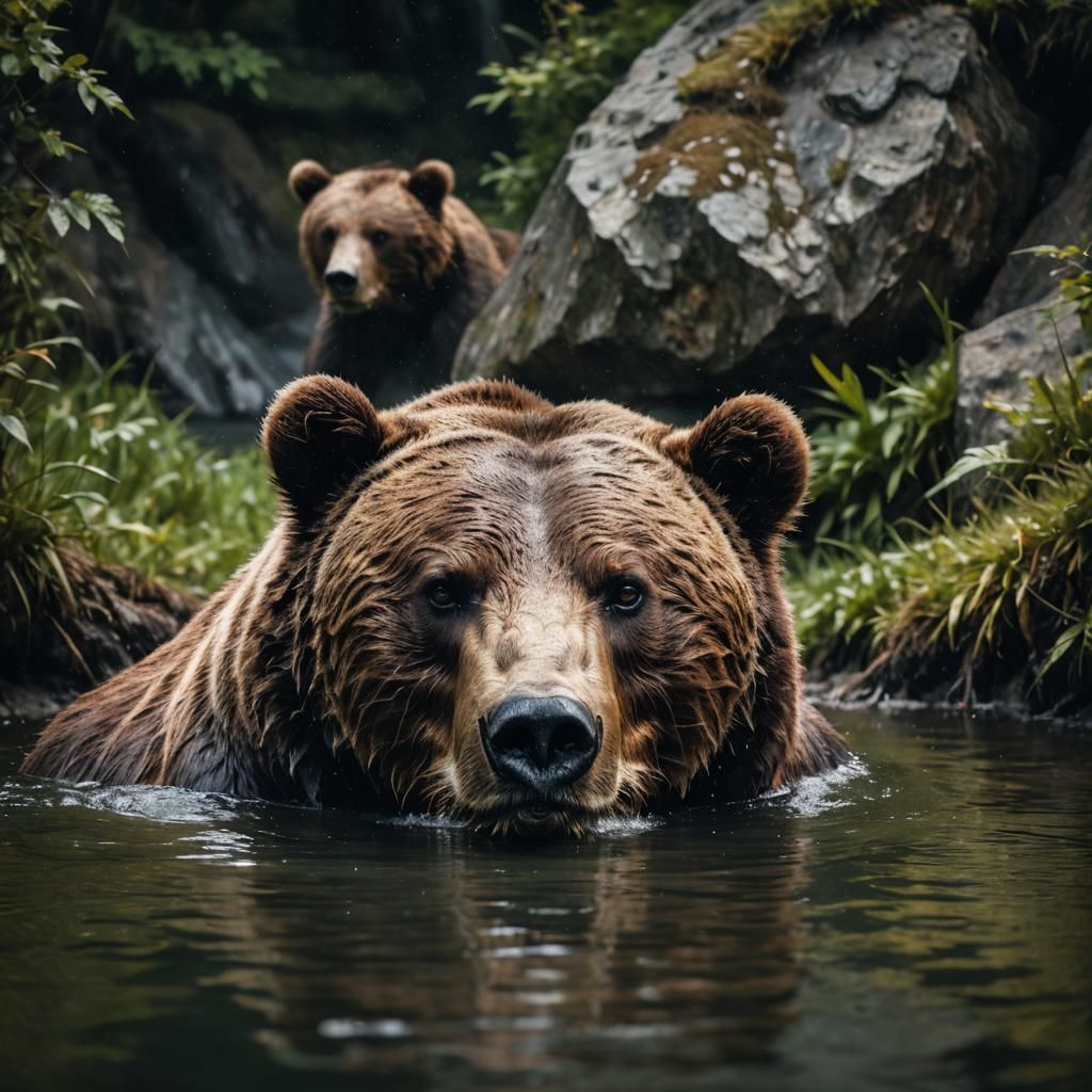 Grizzly Bear Family in Natural Habitat: Wildlife Photography
