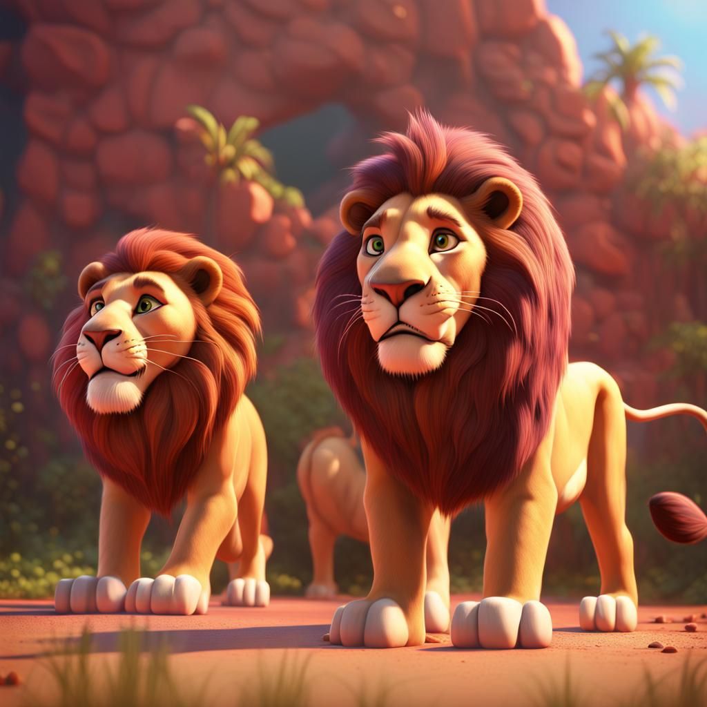 Lions in Pixar Style 3D Digital Art