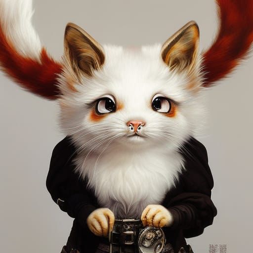 Chibi Pirate Fox Portrait in Detailed Calligraphy Ink