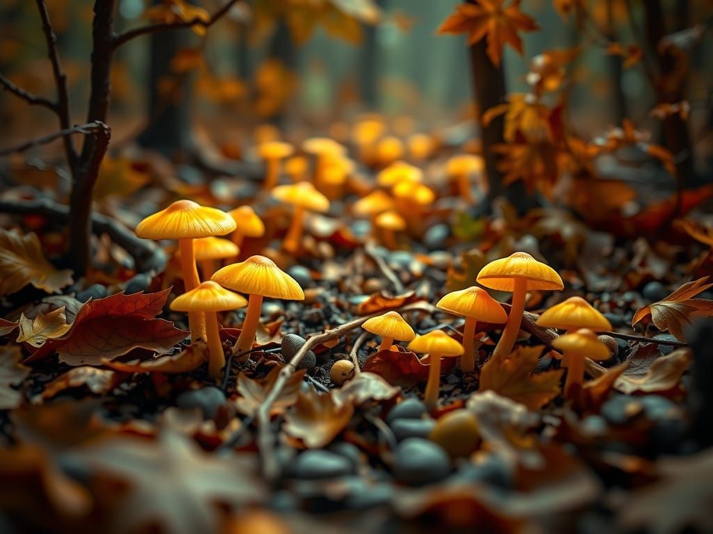 Autumn Fairies Harvesting Mushrooms in Forest Diorama