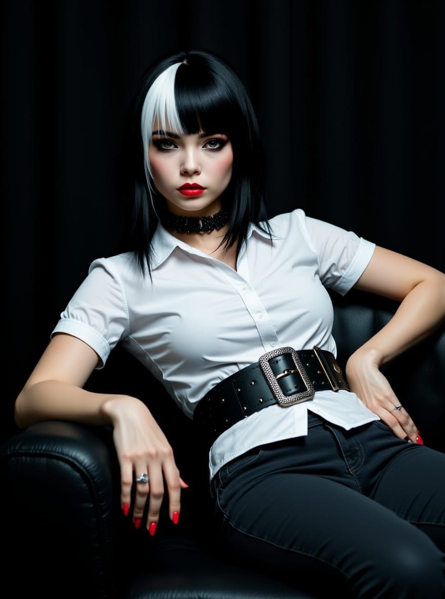 Emo Girl in Goth Room with Studded Belt