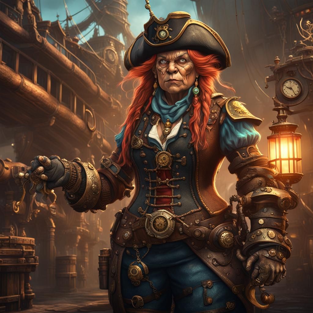Steampunk Dwarf Pirate in Detailed Matte Painting