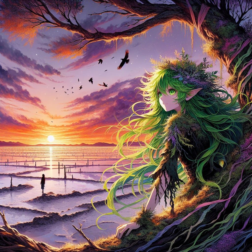 Anime Dryad at Bonneville Salt Flats Sunset