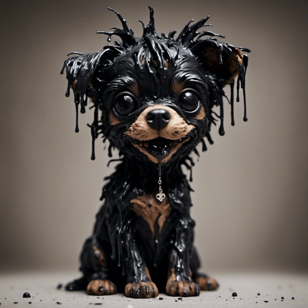 Dark Smoky Cute Chibi Puppy Melts into Darkness