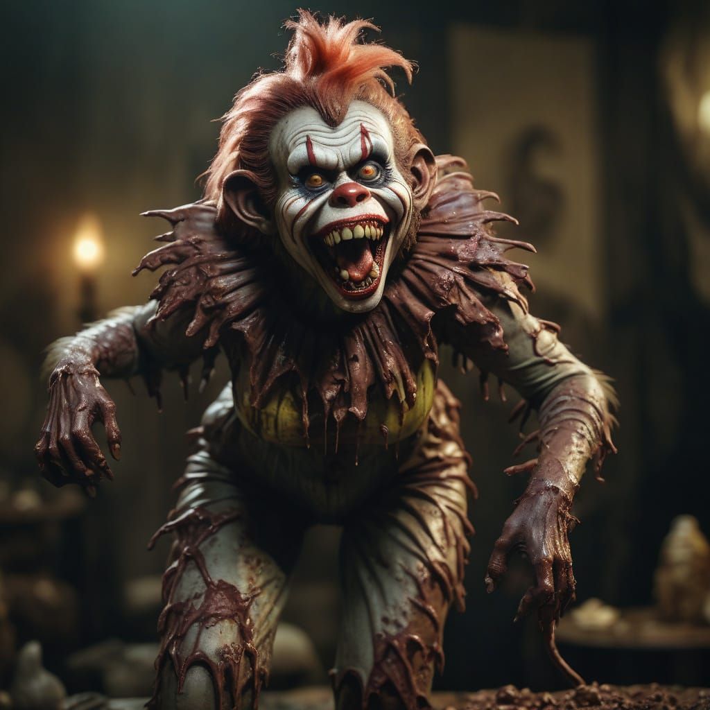 Cinematic Zombie Monkey Clown Chocolate Sculpture