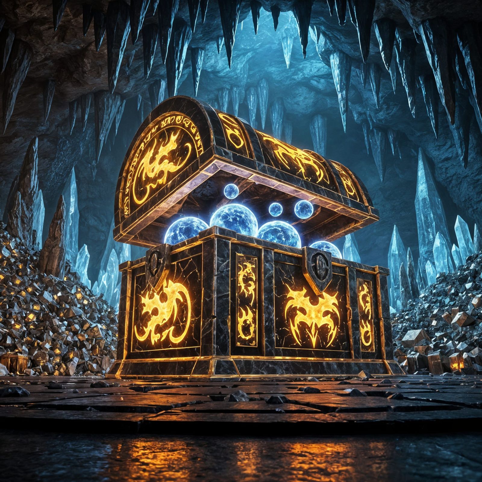 Treasure Chest of the Frostbound Wyrm in Epic Fantasy Style