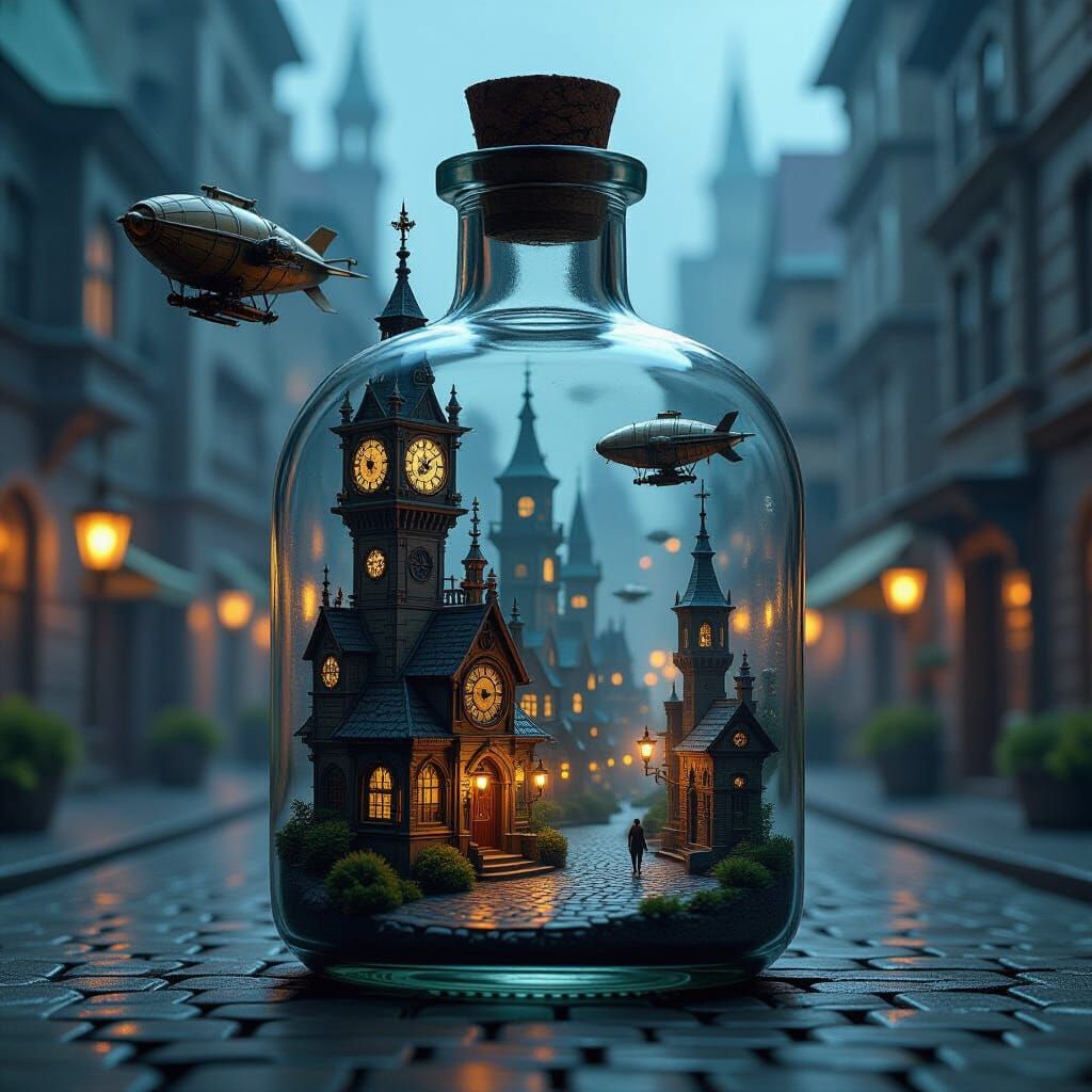 Steampunk City in a Bottle: Detailed Matte Painting