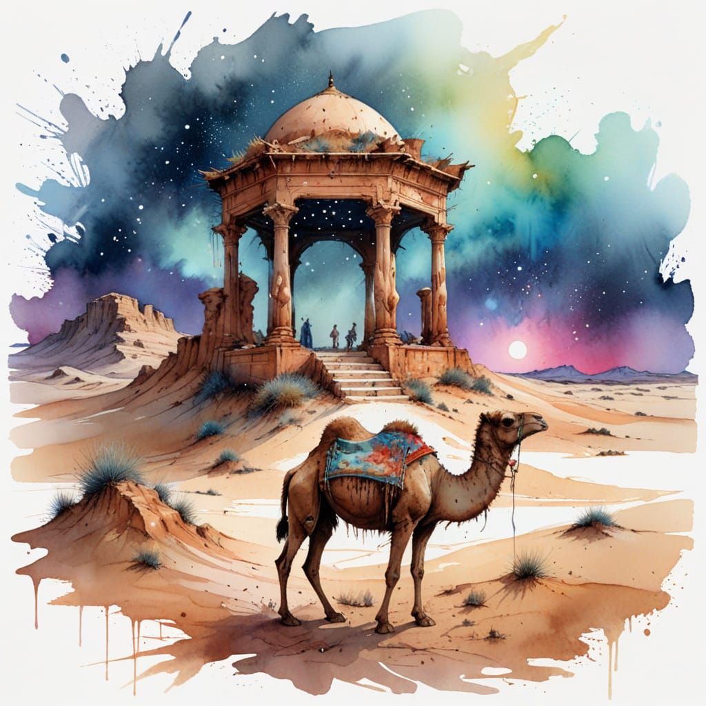 Desert Oasis Under Endless Starry Skies