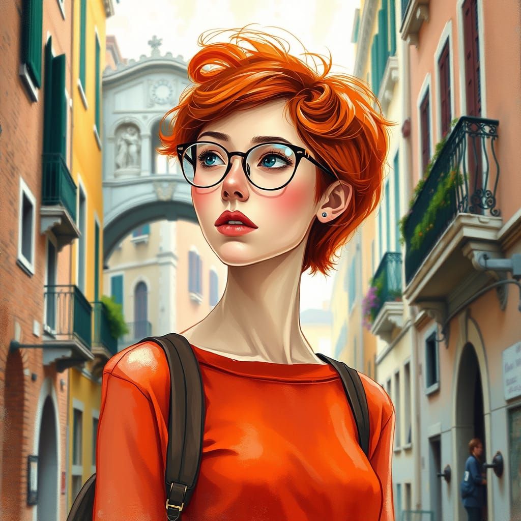 Vibrant Redhead Girl in Venice Streets