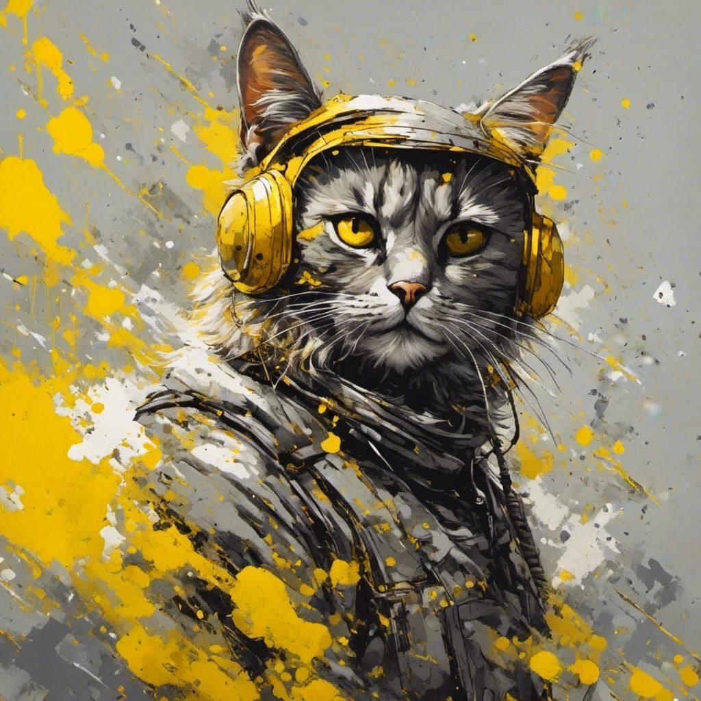 Vibrant Color Pop Splash Art in Yellow and Grey